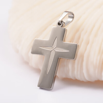 

304 Stainless Steel Pendants Cross Stainless Steel Color 40x24x2mm Hole 45x65mm