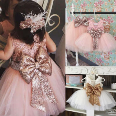 

Flower Girls Party Dress Baby Princess Bowknot Lace Floral Bridesmaid Dresses