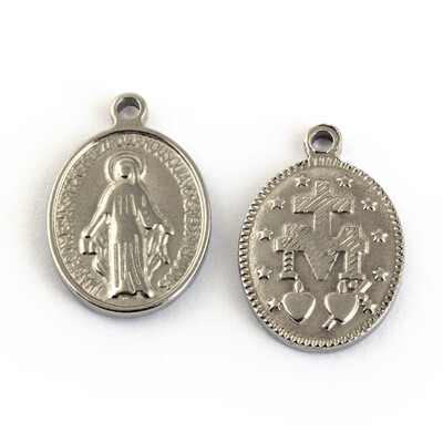 

304 Stainless Steel Pendants Oval with Virgin Mary Stainless Steel Color 19x13x2mm Hole 2mm