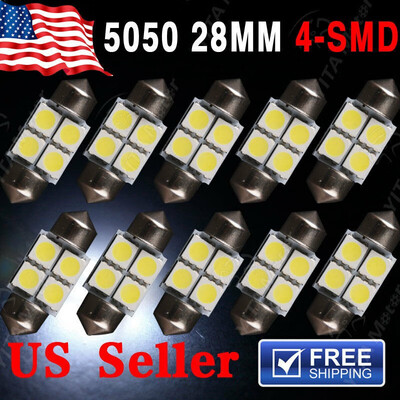 

10 X Xenon White Festoon 2728mm 5050 4-SMD Dome Map LED Light Bulbs DE3022 3528