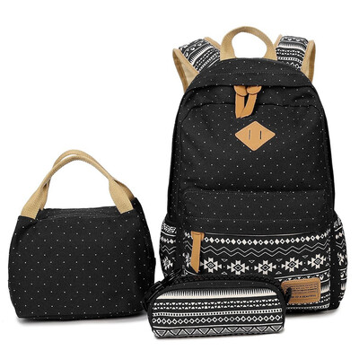 

Tailored 3PC Women Ladies Girl Canvas Laptop Striped Handbag Lunch Backpack Purse Bags