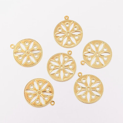 

304 Stainless Steel Pendants Flat Round Golden 22x19x05mm Hole 2mm