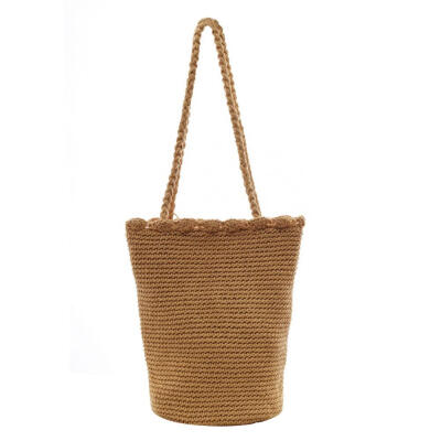 

Beach Retro Women Casual Bucket Bag Drawstring Woven Straw Shoulder Handbag