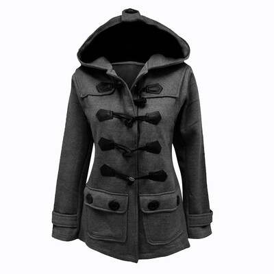 

Toponeto Women Casual Long Sleeve Horn Button Hooded Coat Sweatshirt Jacket With Button