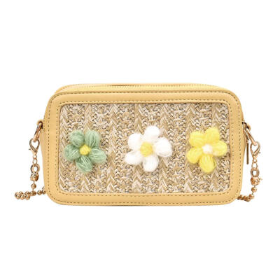 

Flower Decor Shoulder Packs PU Leather Woven Women Chain Crossbody Bags