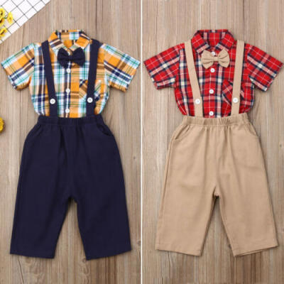 

Infant Baby Boy Clothes Bowknot Plaid Tops RomperBib Pants Gentleman Outfit Set