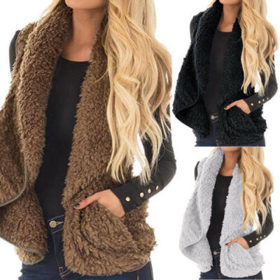 

Women Ladies Warm Pocket Fluffy Coat Fleece Fur Jacket Outerwear Vest Coat