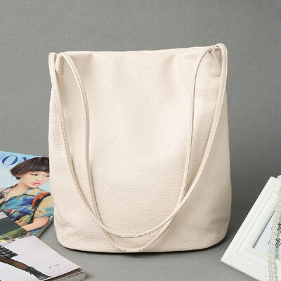

New Vintage Women Handbag Solid Color PU Leather Big Bucket shoulder Messenger Bag