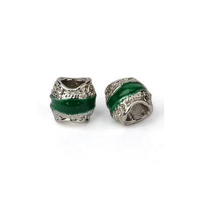 

Alloy Enamel European Beads Large Hole Beads Drum Platinum Green 9x9mm Hole 5mm