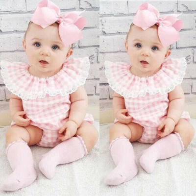 

UK Summer Newborn Infant Kids Baby Girl Plaids Romper Jumpsuit Playsuit Clothes