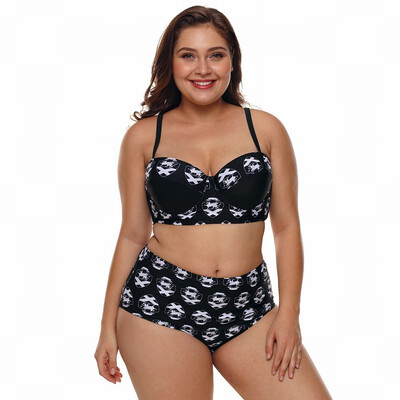 

Plus Size Womens Swimwear pound wrapped chest strap print high waist split swimsuit
