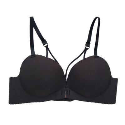 

Womens Sexy Double Shoulder Strap Front Buckle Bras For Women Adjustable Gathered Solid Color Wire Free Push Up Bra Bralette New