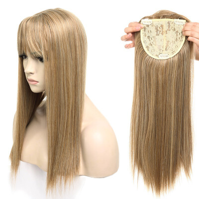 

Long Straight Hair Topper With Thin Air Bangs Clip In Hair Middle Part Synthetic Hairpiece For Women