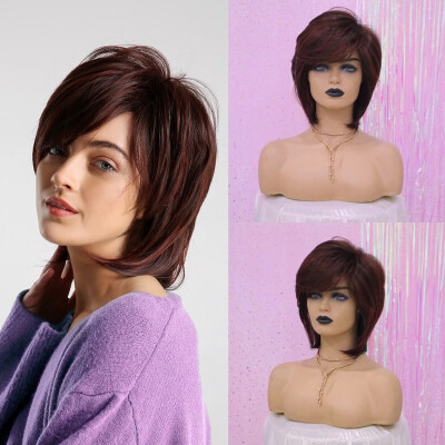 

〖Follure〗Heat Resistant Short Brown Curly Hair Synthetic Wig Fashion Long Wavy WigsCap