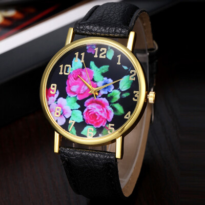 

Flower Peony Printed Womens Quartz Watch Ladies Wristwatch Leather band Top Brand harajuku Relogio Feminino Dropshipping