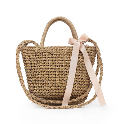 

Vintage Women Weaving Handbag Bow Tie Summer Beach Crossbody Bags Ladies Shoulder Bag Rattan Tote Bolsa Feminina T30