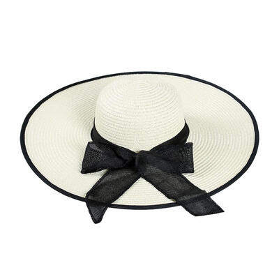

Bowknot Decor Large Brim Straw Cap for Women Summer Beach Visor Hat Sun Cap