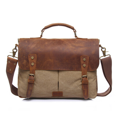 

Tailored Retro Canvas with the first layer of leather men shoulder bag hand briefcase
