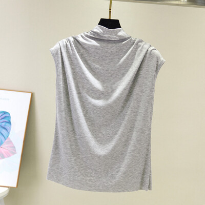 

Nomeni Women Turtleneck Sleeveless Cotton Solid Casual Loose Tunic Top Tee Shirt Tank