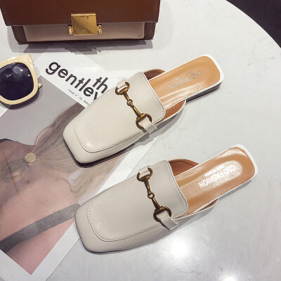 

Slippers women2019 new spring&summer retro-wear square head retro-slip-on flat-bottomed Moellers bottom semi-trailer