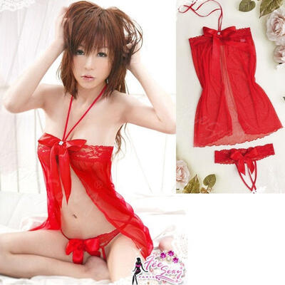 

Bows Hot Babydoll Lace Women Sexy Sleepwear Lingerie G-String Lady Nightwear Set One Size