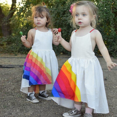 

Toddler Baby Girls Sleeveless Dresses Rainbow Print Backless Dress Clothes