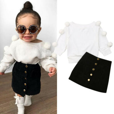 

2PCS Toddler Baby Girl Autumn Winter Clothes Sweater TopsMini Skirt Outfits Set