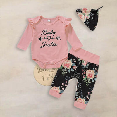 

US 3PCS Newborn Kids Baby Girl Floral Clothes Romper BodysuitLong Pants Outfits