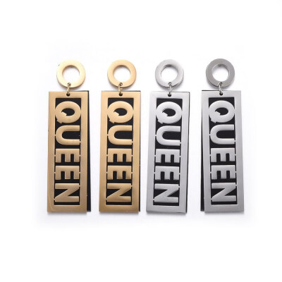 

304 Stainless Steel Stud Earrings with Plastic Rectangle with Word QUEEN Mixed Color 63mm Pin 07mm