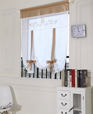 

White Roman Curtain Tulle hot sell Coffee Curtain Kitchen Short Curtain grey Bowknot Small Curtain for Home decoration