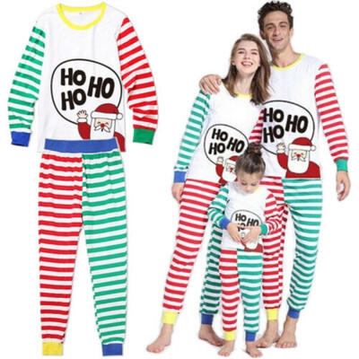 

Parent-child Christmas Family Pajamas Set Xmas Striped Sleepwear Nightwear
