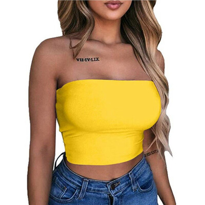 

Women Off Shoulder Elastic Tube Tops Bra Blouse Strapless Bandeau Crop Top Shirt
