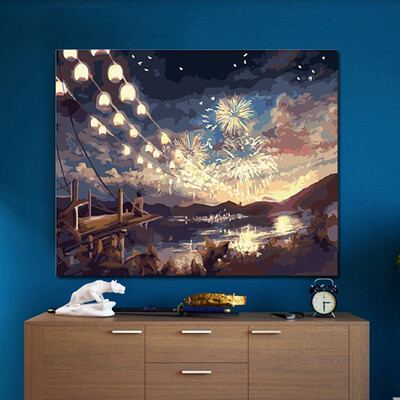 

Inkfish diy digital painting 8359 fireworks season 4050cm coloring painting living room landscape adult hand-painted handmade oil painting diy student painting decorative painting