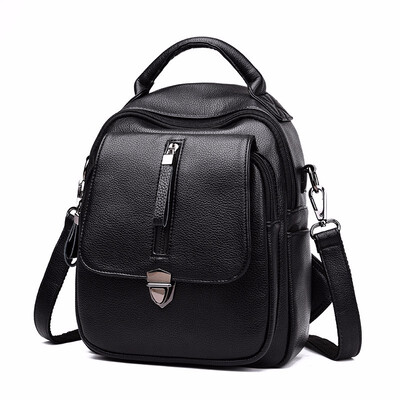 

Soft PU Leather Backpack Women Black Backpacks for Teenage Girls To School Solid Fashion Bagpack Female Zipper Travel Back Pack