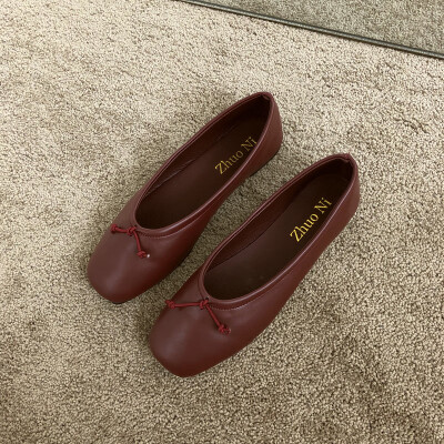 

Bean Bean Shoes Womens Summer Square Head Flat-soled Single Shoes Korean Version Baitao Shallow Mouth Comfortable Soft-soled Wome