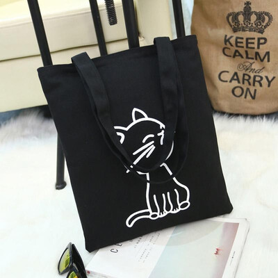 

Korean Women Canvas Handbag Shoulder Bag Letters Pattern Print Zipper Grab Handles Top Casual Tote