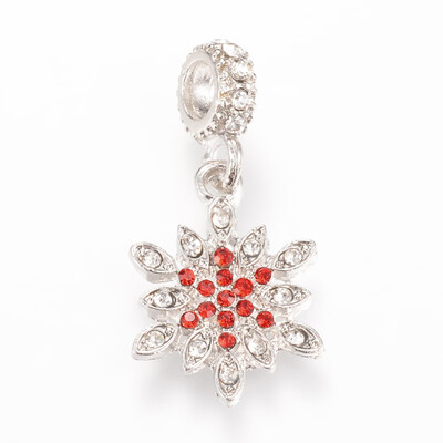 

Alloy European Dangle Beads with Rhinestones Snowflake Large Hole Pendants Platinum Light Siam 33mm Hole 45mm