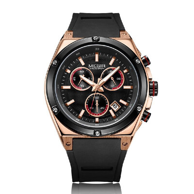 

MEGIR 2073 Men Watch Quartz Sport Simple Wristwatch Silicone Strap Life Waterproof Calendar Fashion Casual Male Multifunctional Wa