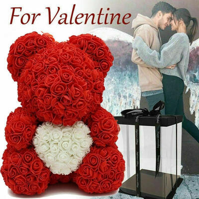 

40 cm Rose Bear Heart Flower Gift For Girlfriend Birthday Wedding