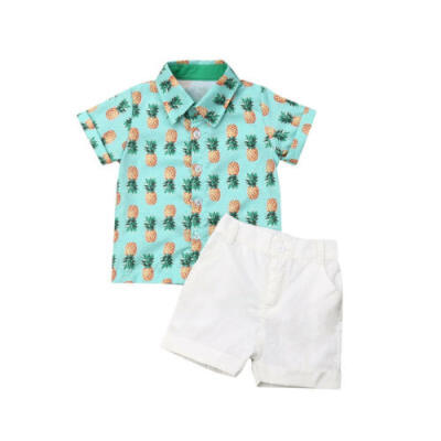 

UK Kids Baby Boy Formal Suit Pineapple ShirtShorts Pants Summer Outfits Clothes