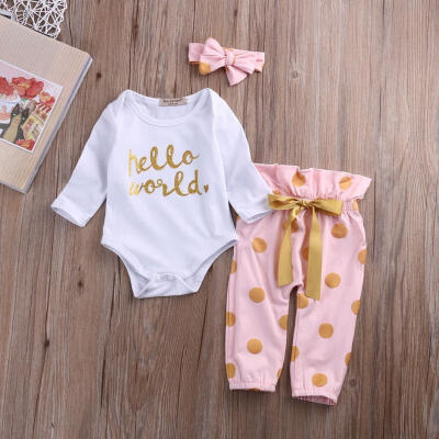 

Infant Newborn Baby Girls HELLO WORLD Romper TopsPants Bodysuit Clothes Outfits