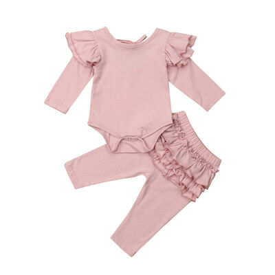 

UK STOCK Toddler Kids Baby Girls Cotton Romper Tops Ruffle Pants Outfits Clothes