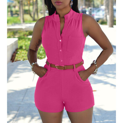 

Starmoon Summer Fashion Women Button Jumpsuits Vest Tank Top Casual Playsuit Short Pants