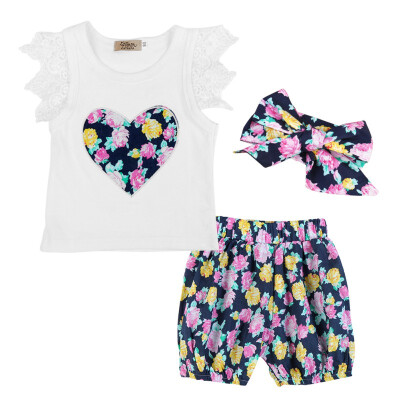 

3PCS Toddler Kids Baby Girls Floral Outfits Clothes T-shirt TopsPantsShortsSkirt Print Set