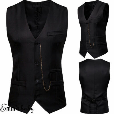 

Men Formal Casual Business Vest Suit Slim Double-Breasted Waistcoat Coat NEW