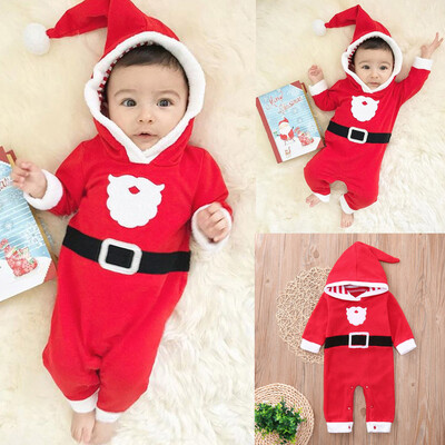 

Infant Baby Boys Girls Christmas Santa XMAS Hooded Romper Jumpsuit Outfits