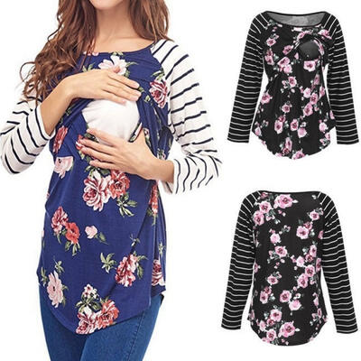 

US Maternity Clothes Nursing Top Breastfeeding T-Shirt For Floral Pregnant Women