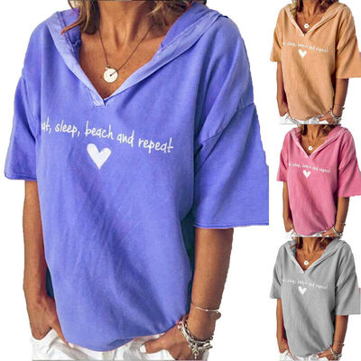 

Women Ladies Short Sleeve Hoodie Hooded T Shirt Summer Casual Tops Blouse