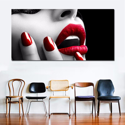 

Canvas Art Posters Portrait Red Lips Picture Painting Home Decoration For Living Room Bathroom No Frame 40x80cm16x32"