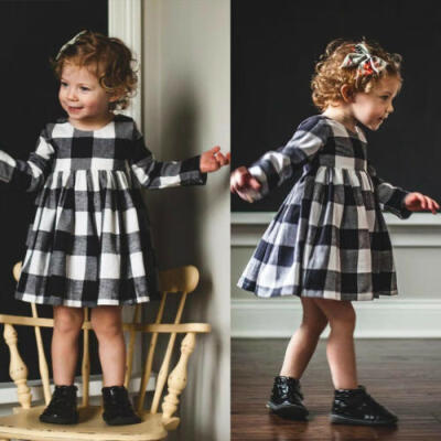 

Winter Girl Toddler Princess Dress Kids Baby Party Pageant Plaid Dresses Clothes